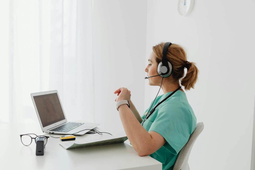 Individual engaging in telehealth mental services
